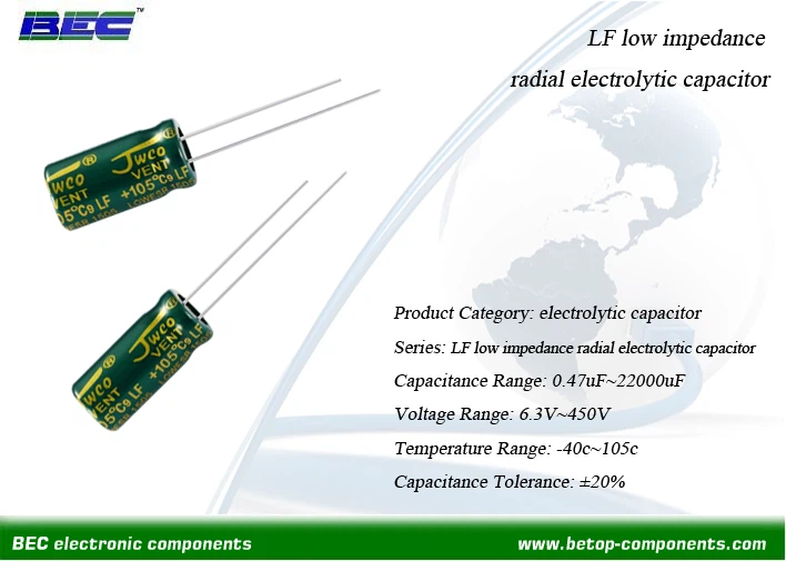 LF radialni elektrolitski kondenzator z nizko impedanco